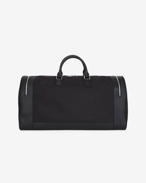WomenMen Large Bags The Kooples Black Leather And Canvas Weekend Bag Black
