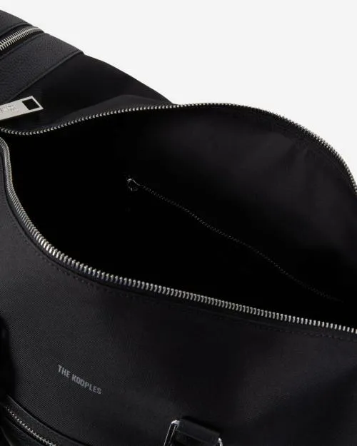 WomenMen Large Bags The Kooples Black Leather And Canvas Weekend Bag Black