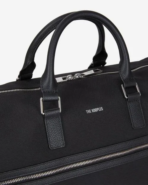 WomenMen Large Bags The Kooples Black Leather And Canvas Weekend Bag Black