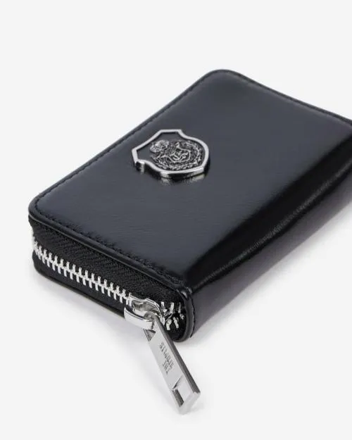WomenMen Small Leather Goods The Kooples Black Leather Blazon Coin Purse Black