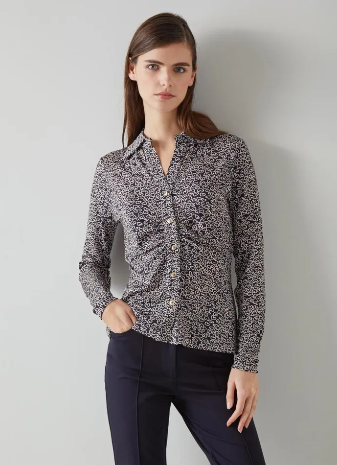 Women Molly Navy And Ivory Floral Print Jersey Top Navy LKBennett Tops