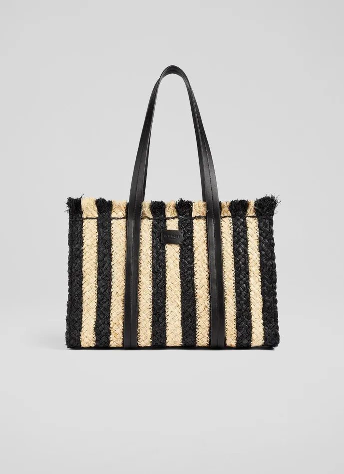 Women Nala Black And Natural Striped Raffia Tote Bag LKBennett Tote Bags