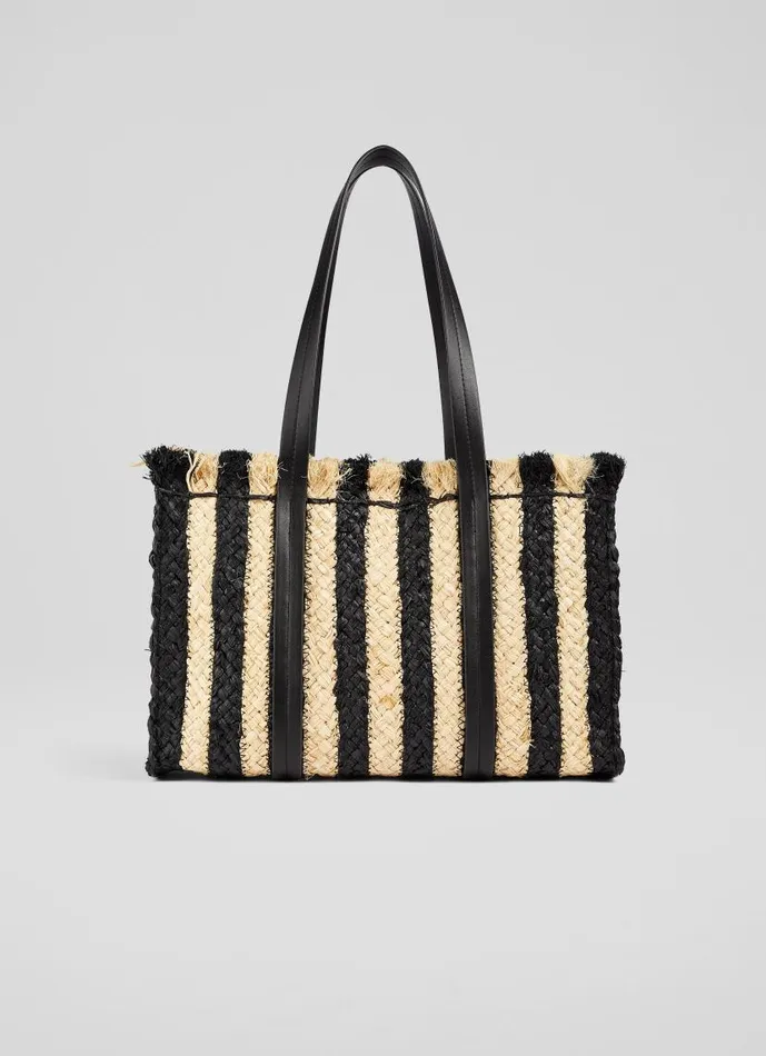 Women Nala Black And Natural Striped Raffia Tote Bag LKBennett Tote Bags Women Nala Black And Natural Striped Raffia Tote Bag LKBennett Tote Bags
