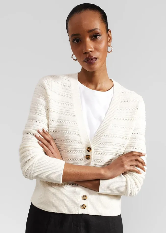 Women Naomi Cotton Cardigan Ivory Hobbs Jumpers and Cardigans