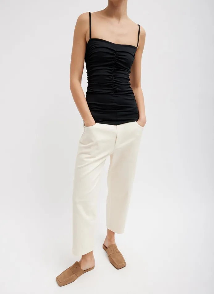 Women Pants and Shorts Tibi Garment Dyed Stretch Twill Cropped Newman Jean Ivory