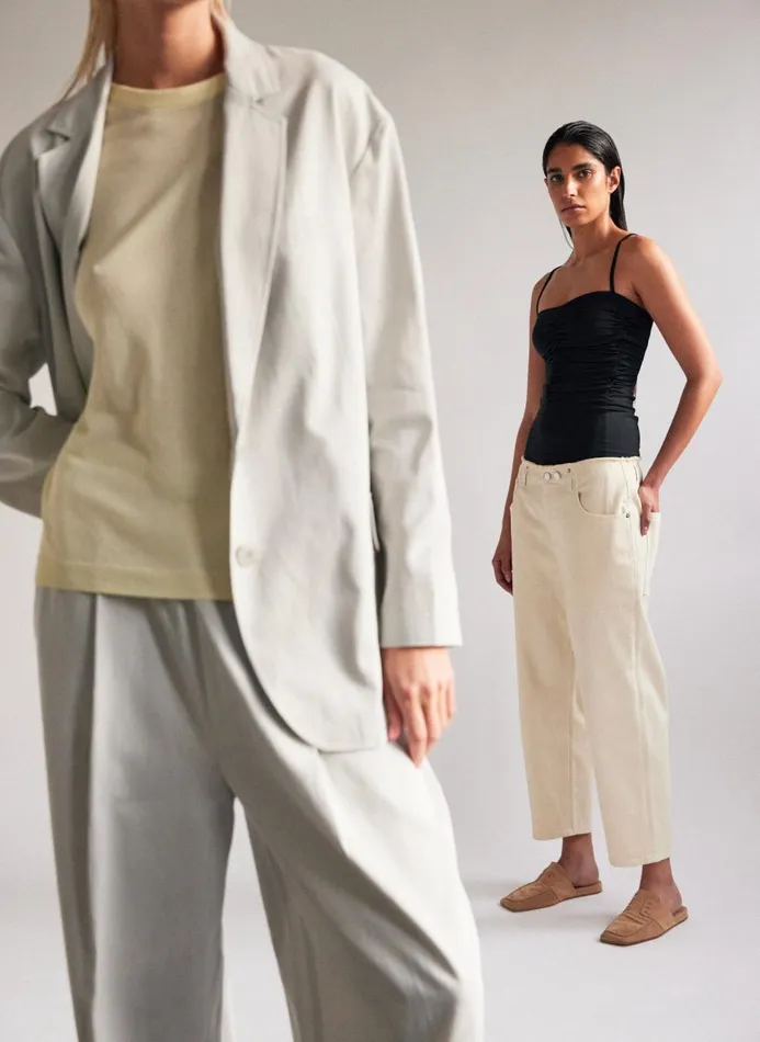 Women Pants and Shorts Tibi Garment Dyed Stretch Twill Cropped Newman Jean Ivory