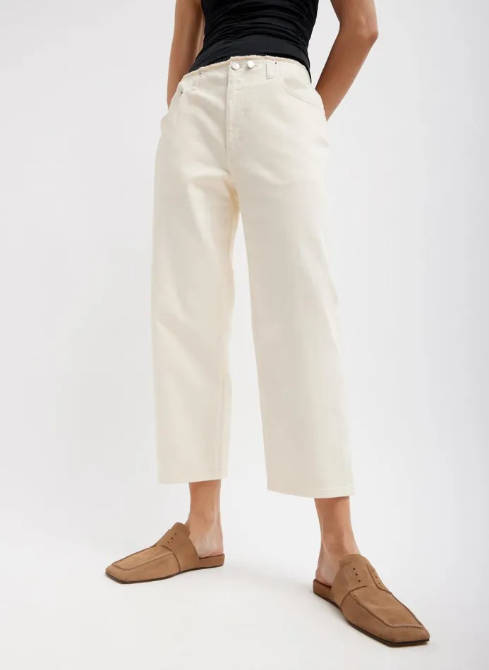 Women Pants and Shorts Tibi Garment Dyed Stretch Twill Cropped Newman Jean Ivory