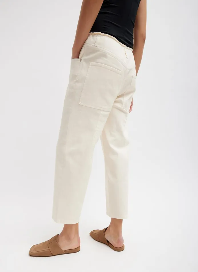 Women Pants and Shorts Tibi Garment Dyed Stretch Twill Cropped Newman Jean Ivory
