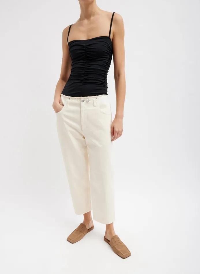 Women Pants and Shorts Tibi Garment Dyed Stretch Twill Cropped Newman Jean Ivory