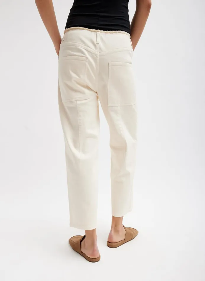 Women Pants and Shorts Tibi Garment Dyed Stretch Twill Cropped Newman Jean Ivory