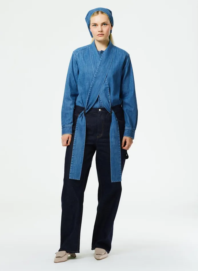 Women Pants and Shorts Tibi Indigo Denim Slouchy Carpenter Jean Dark Denim
