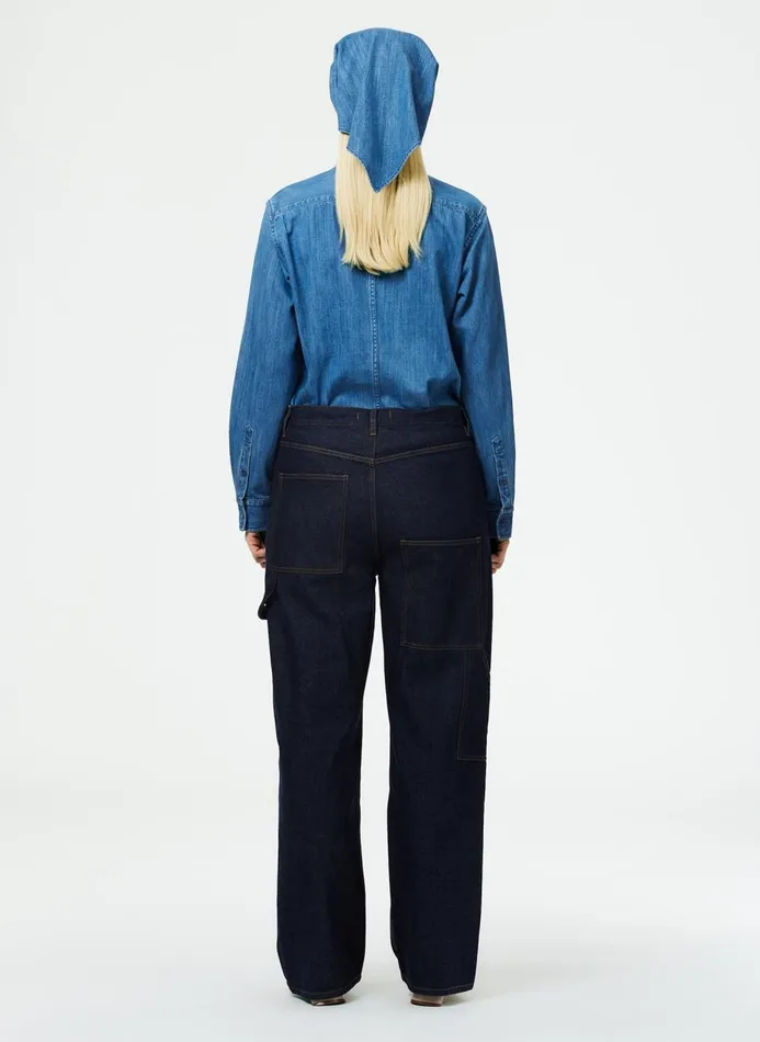 Women Pants and Shorts Tibi Indigo Denim Slouchy Carpenter Jean Dark Denim