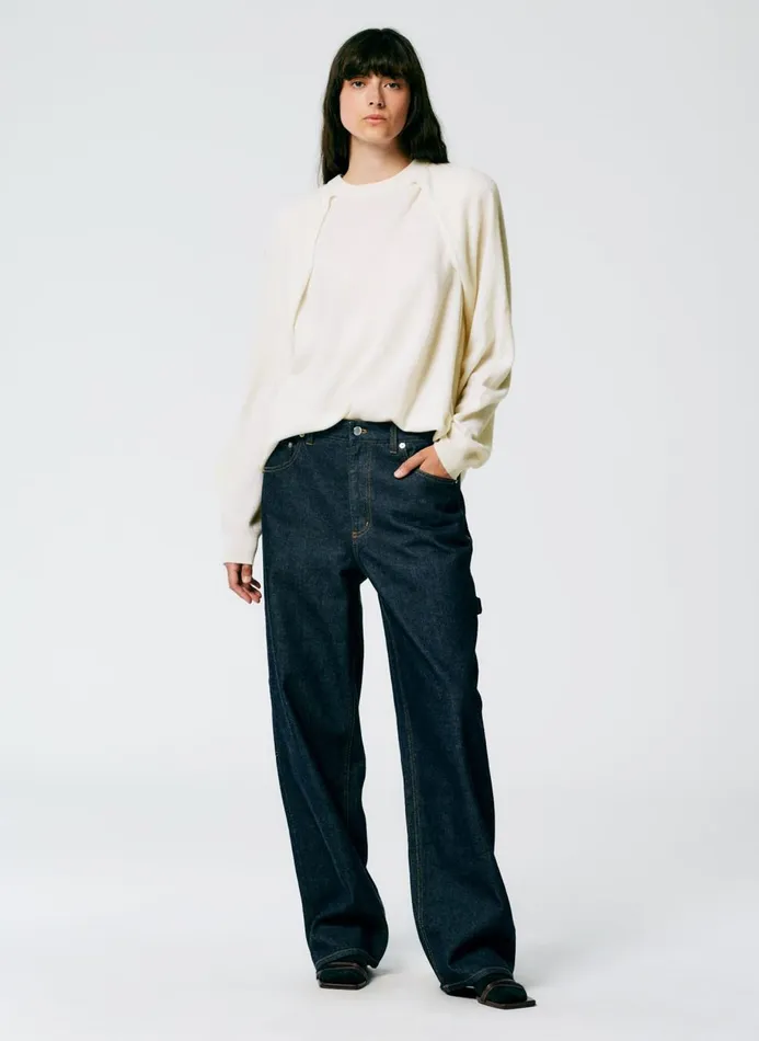 Women Pants and Shorts Tibi Indigo Denim Slouchy Carpenter Jean Dark Denim
