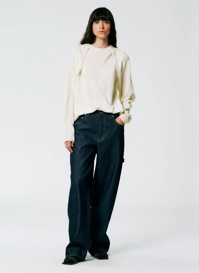 Women Pants and Shorts Tibi Indigo Denim Slouchy Carpenter Jean Dark Denim