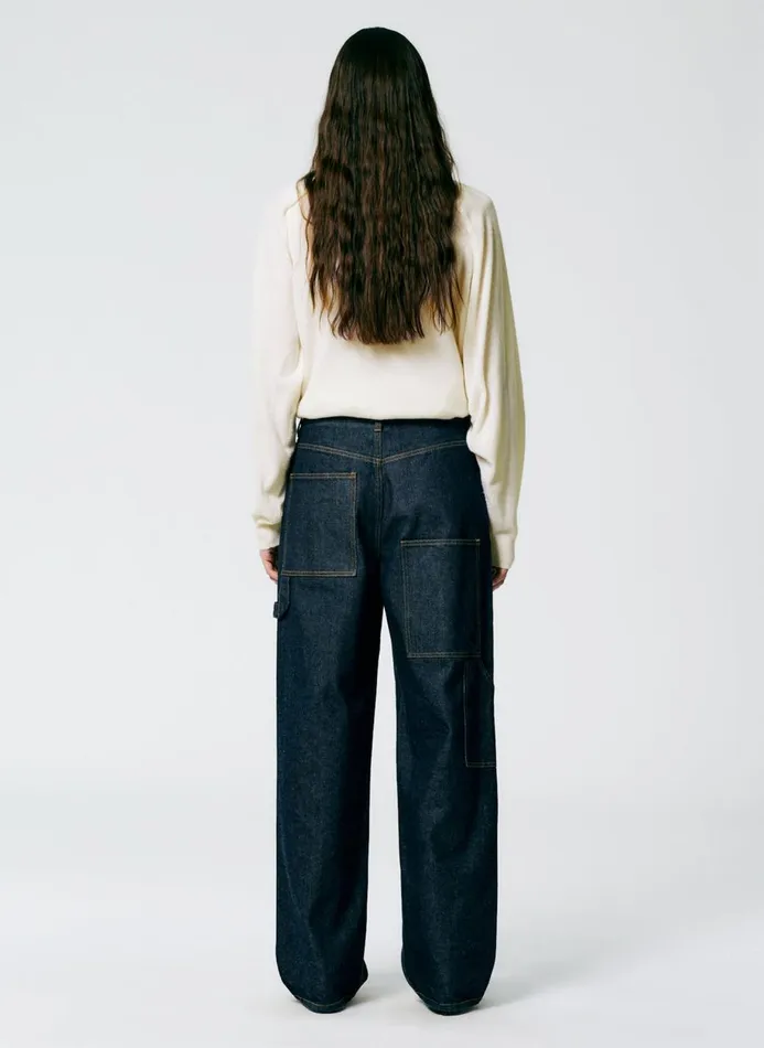 Women Pants and Shorts Tibi Indigo Denim Slouchy Carpenter Jean Dark Denim