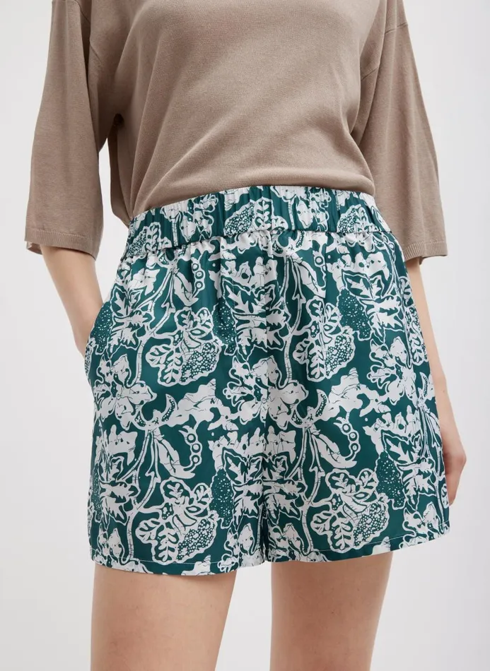 Women Pants and Shorts Tibi Recycled Nylon Batik Pull On Shorts Hunter Green Multi