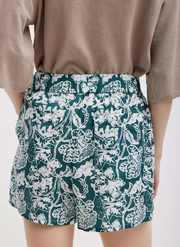 Women Pants and Shorts Tibi Recycled Nylon Batik Pull On Shorts Hunter Green Multi