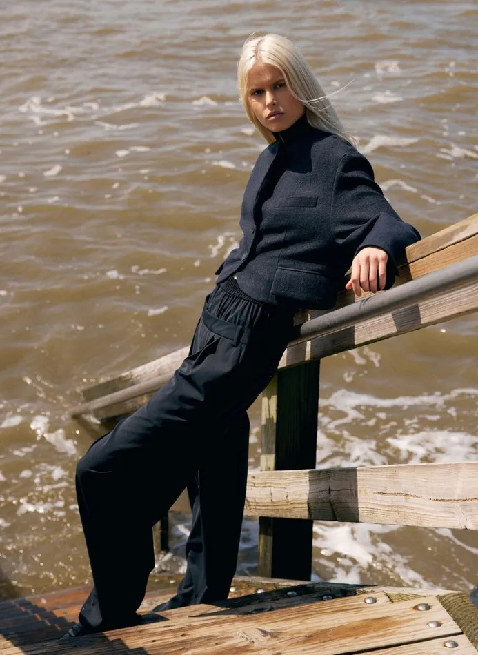 Women Pants and Shorts Tibi Recycled Tropical Wool Double Waist Boxer Trouser Black