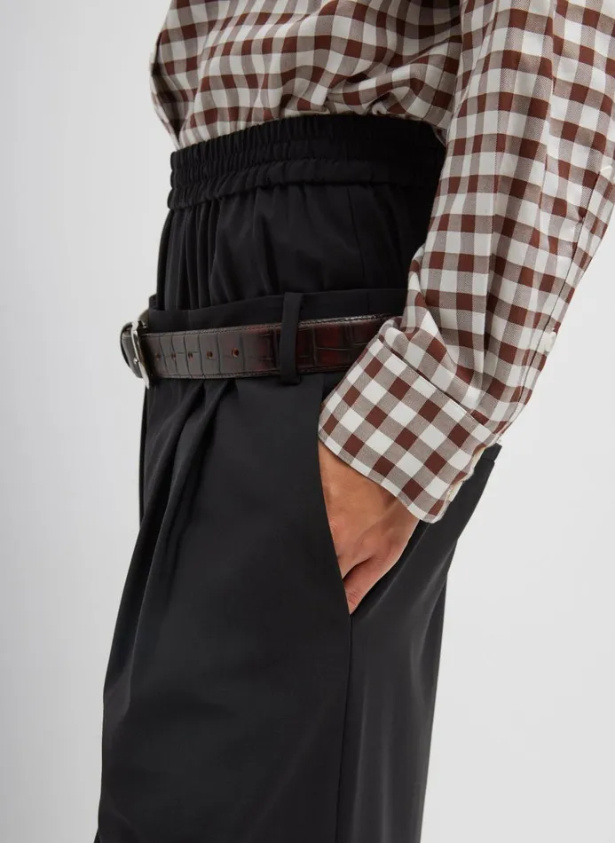 Women Pants and Shorts Tibi Recycled Tropical Wool Double Waist Boxer Trouser Black