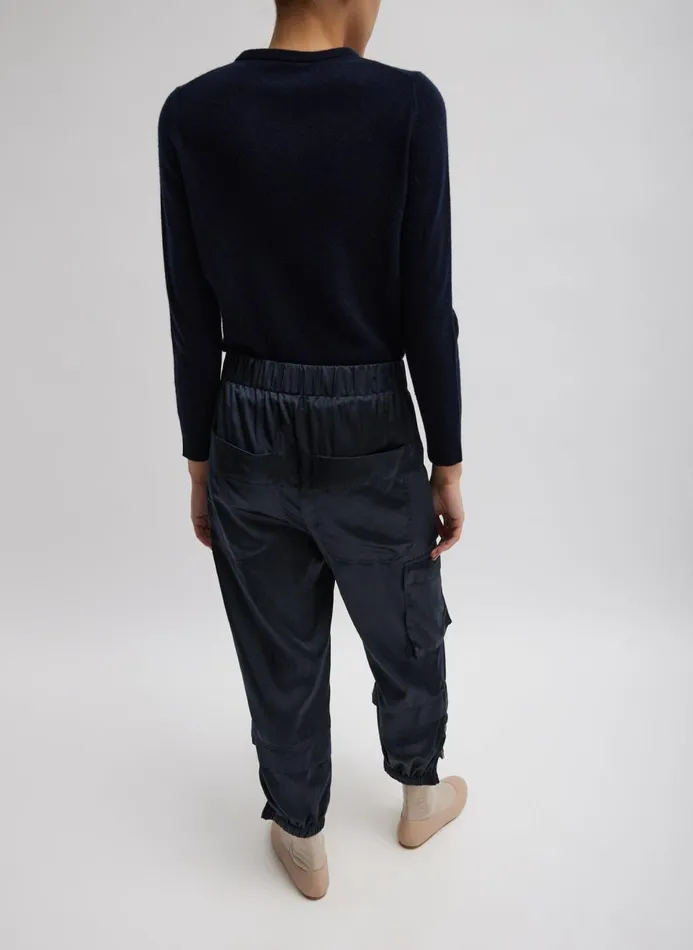Women Pants and Shorts Tibi Shiny Nylon Pull On Wilt Jogger Navy