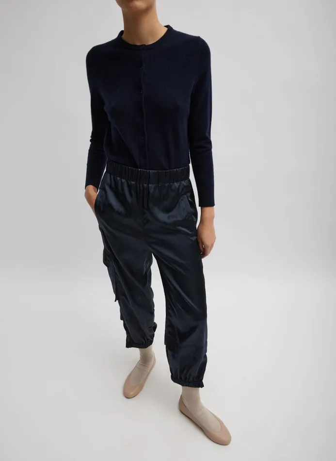 Women Pants and Shorts Tibi Shiny Nylon Pull On Wilt Jogger Navy