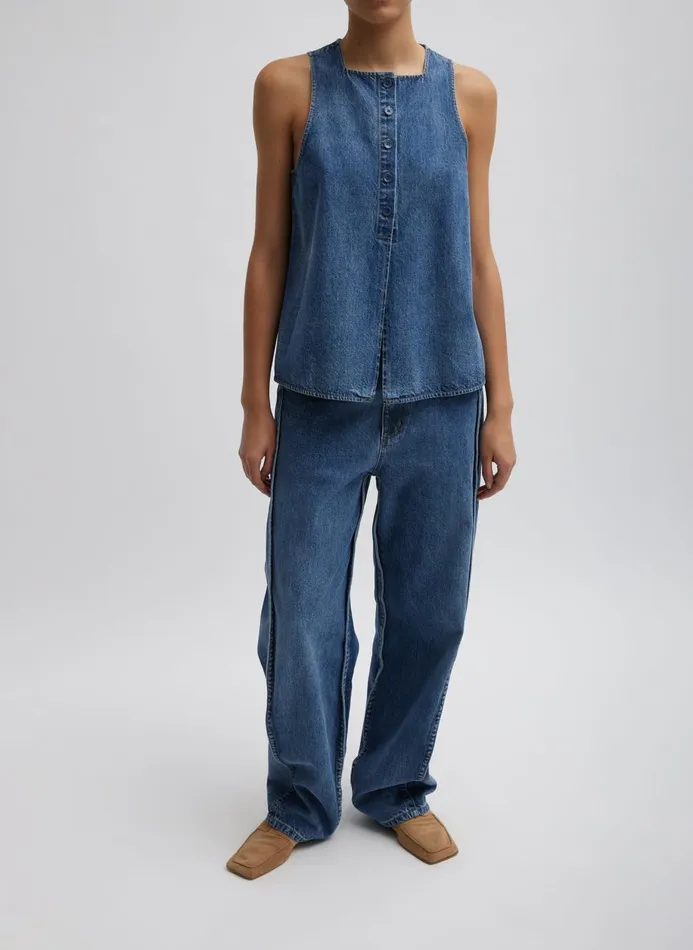 Women Pants and Shorts Tibi Spring Denim Tuck Jean Classic Blue