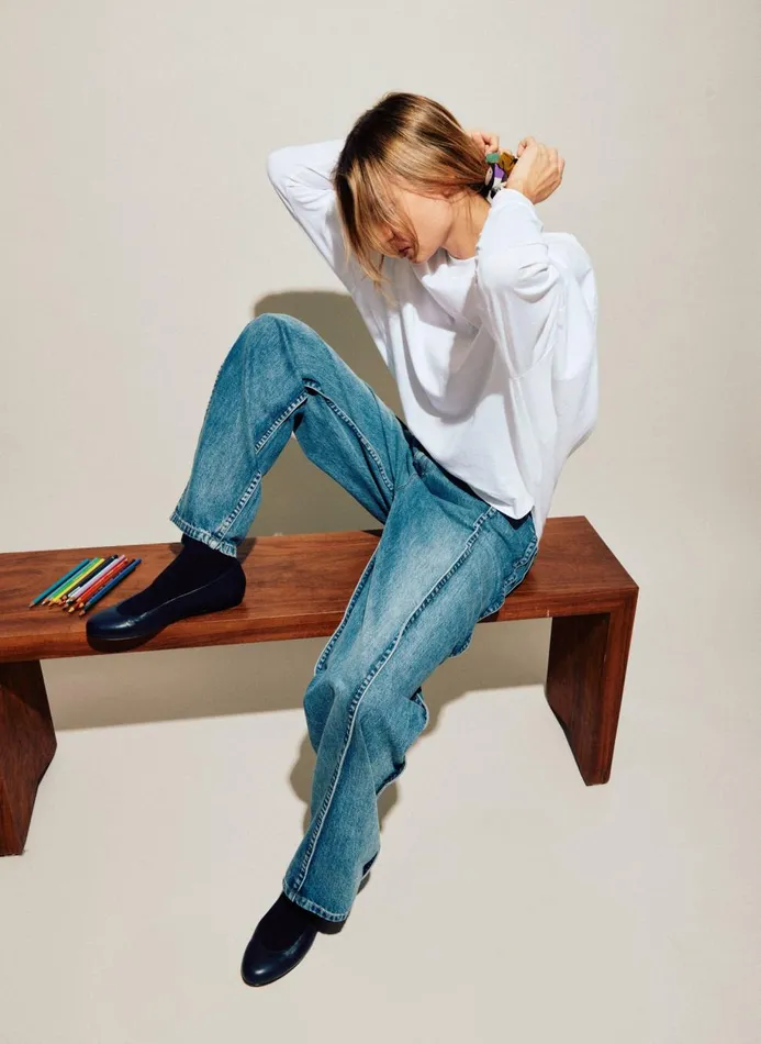 Women Pants and Shorts Tibi Spring Denim Tuck Jean Classic Blue