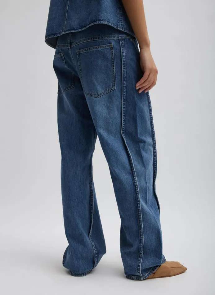 Women Pants and Shorts Tibi Spring Denim Tuck Jean Classic Blue