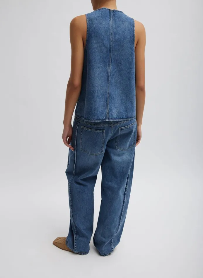 Women Pants and Shorts Tibi Spring Denim Tuck Jean Classic Blue