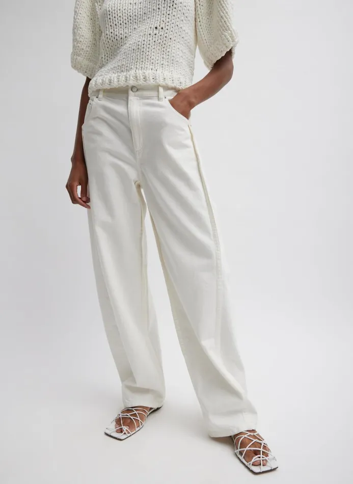 Women Pants and Shorts Tibi Spring Denim Tuck Jean White