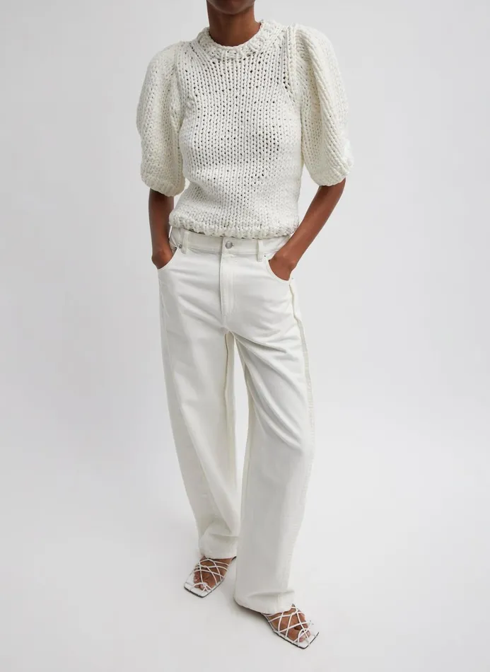 Women Pants and Shorts Tibi Spring Denim Tuck Jean White