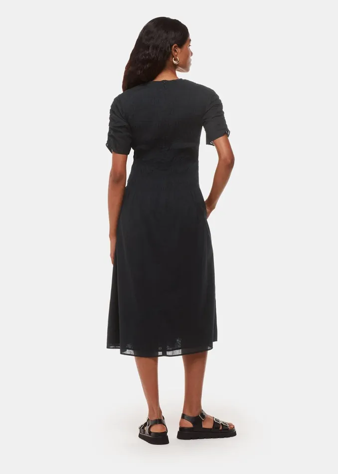 Women Petite Dresses and Jumpsuits Whistles Black Petite Avery Smocked Dress