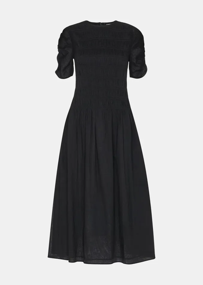 Women Petite Dresses and Jumpsuits Whistles Black Petite Avery Smocked Dress