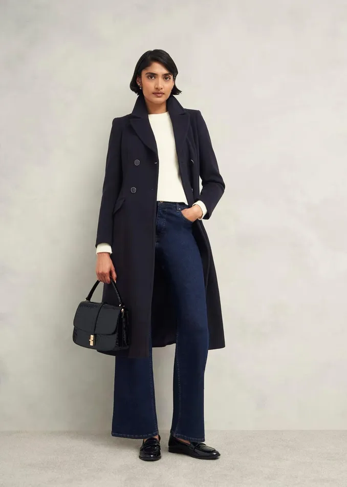 Women Petite Marlene Wool Blend Coat Navy Hobbs Coats and Jackets