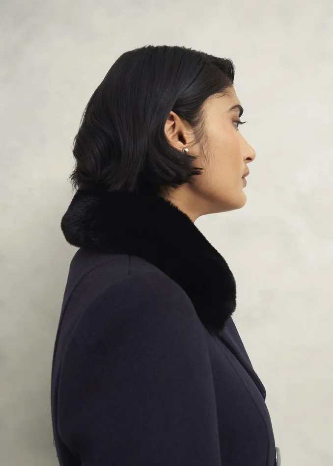 Women Petite Marlene Wool Blend Coat Navy Hobbs Coats and Jackets