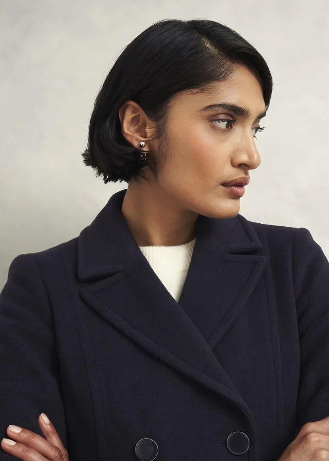 Women Petite Marlene Wool Blend Coat Navy Hobbs Coats and Jackets
