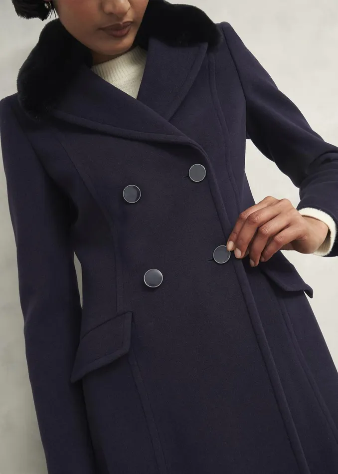 Women Petite Marlene Wool Blend Coat Navy Hobbs Coats and Jackets