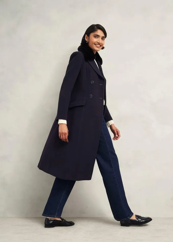 Women Petite Marlene Wool Blend Coat Navy Hobbs Coats and Jackets
