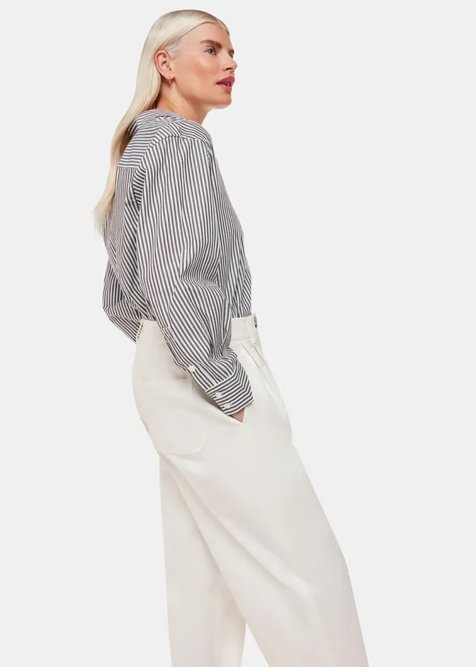 Women Petite Trousers and Jeans Whistles White Petite Bethany Barrel Leg Trouser