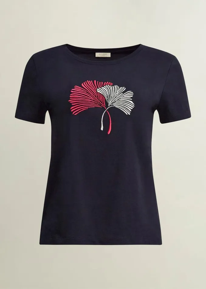 Women Pixie Cotton Embroidered TShirt Hobbs Navy Hobbs Tops