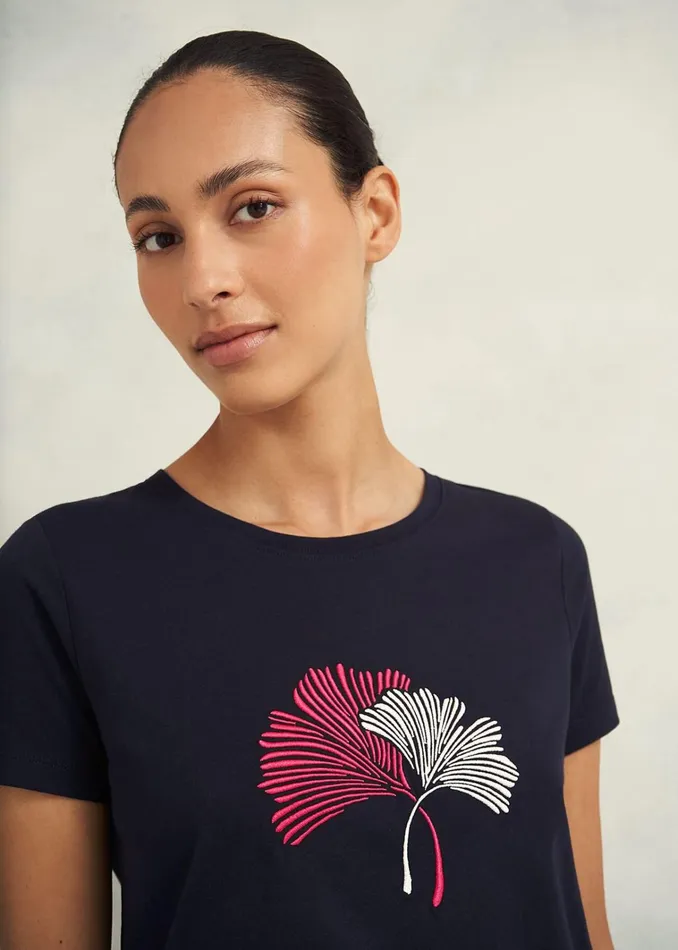 Women Pixie Cotton Embroidered TShirt Hobbs Navy Hobbs Tops