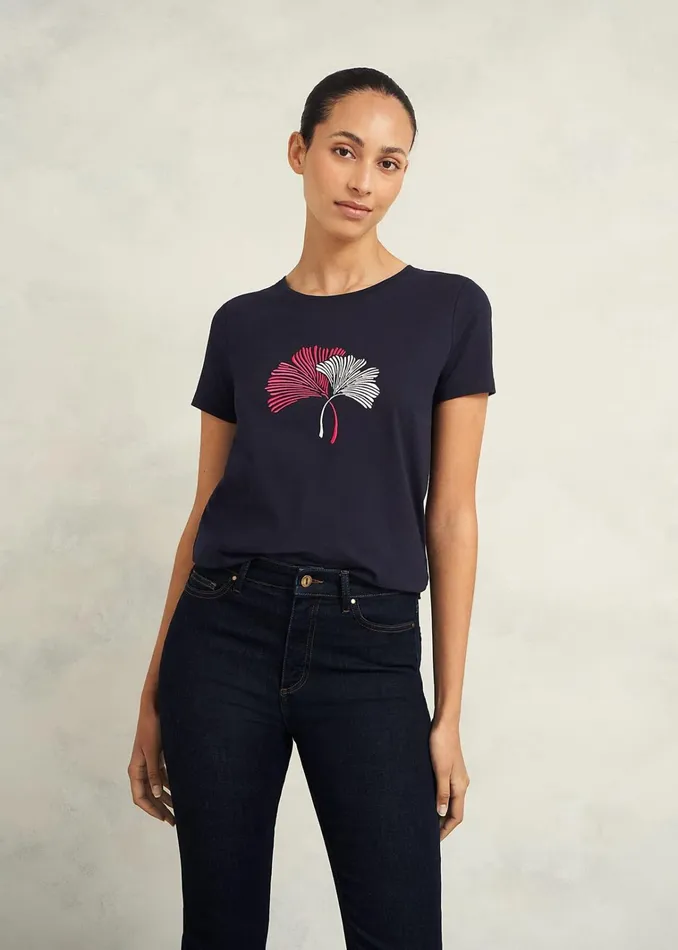 Women Pixie Cotton Embroidered TShirt Hobbs Navy Hobbs Tops