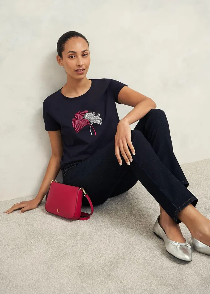 Women Pixie Cotton Embroidered TShirt Hobbs Navy Hobbs Tops