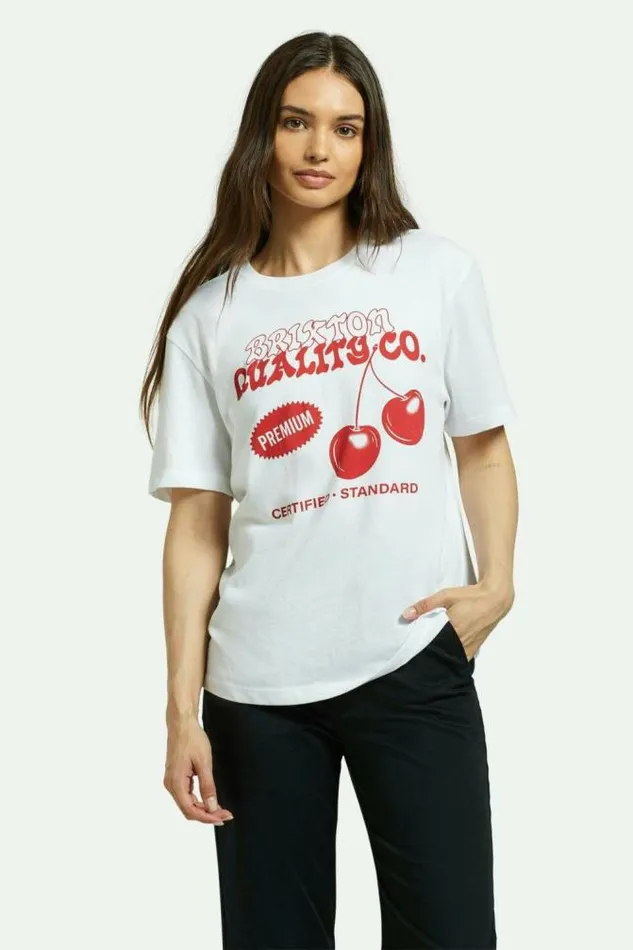 Women Premium Cherry Vintage Crew TShirt White Brixton Tops