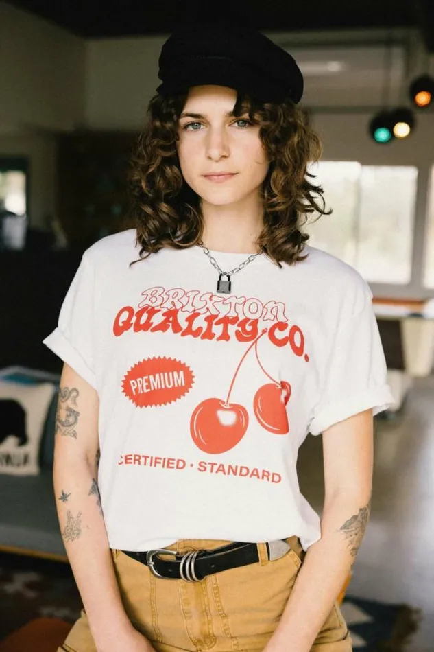Women Premium Cherry Vintage Crew TShirt White Brixton Tops