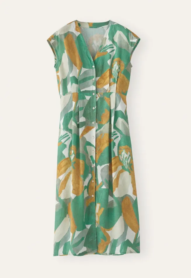 Women Printed Buttonthrough Dress Aqua Gold Poetry Fashion Dresses and Skirts
