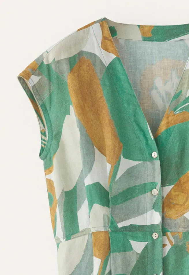 Women Printed Buttonthrough Dress Aqua Gold Poetry Fashion Dresses and Skirts