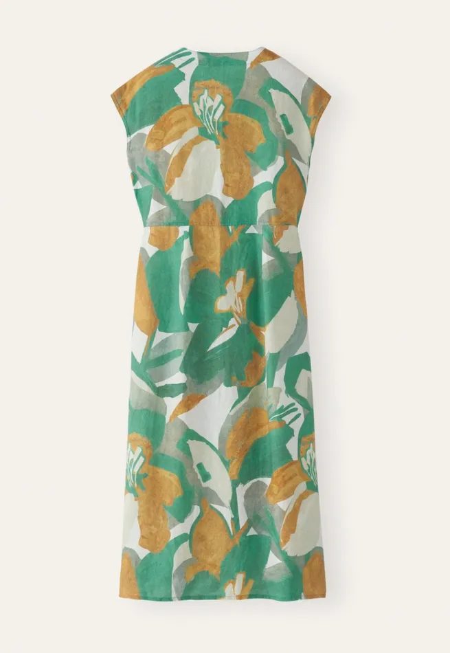 Women Printed Buttonthrough Dress Aqua Gold Poetry Fashion Dresses and Skirts