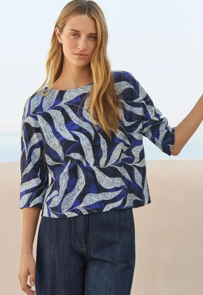 Women Printed Jersey Top Blue White Poetry Fashion TShirt and Tops