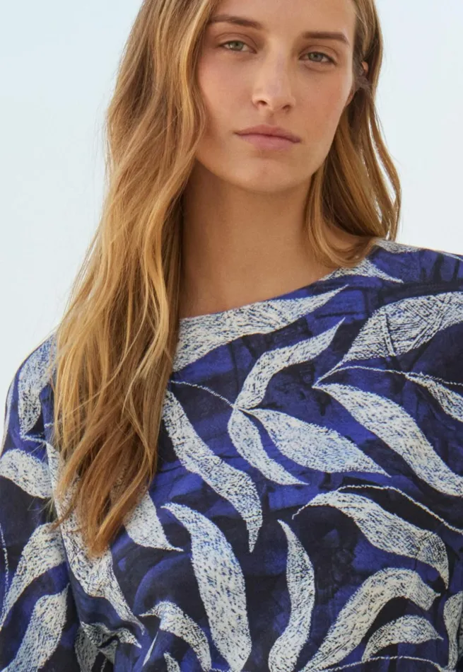 Women Printed Jersey Top Blue White Poetry Fashion TShirt and Tops